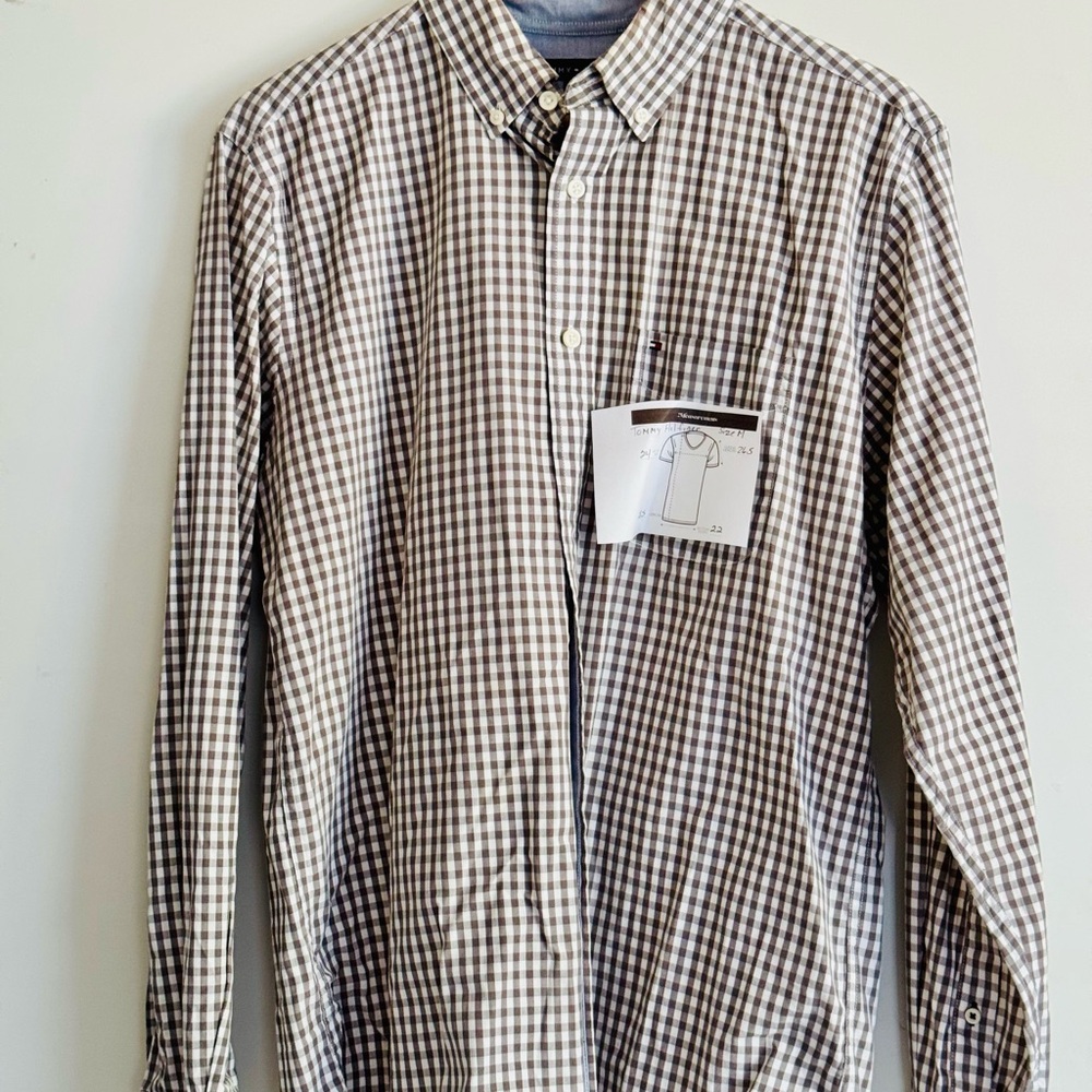 Tommy Hilfiger Casual White and Gray Button Down Shirt